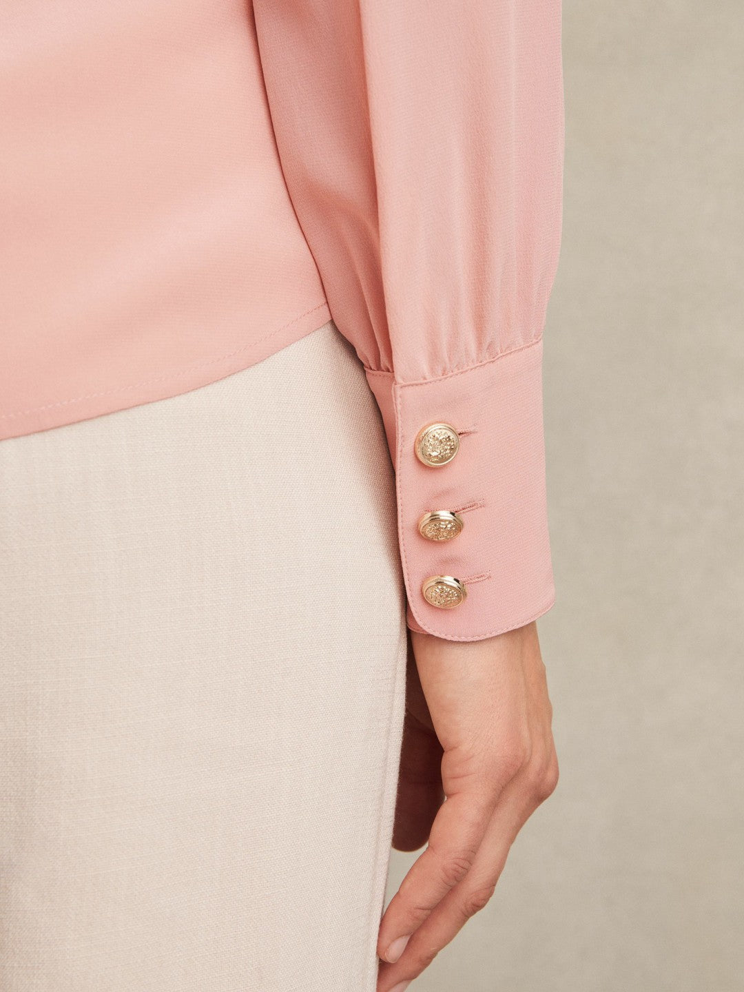Silk Embossed-Button Shirt in Pink Women | Reiss