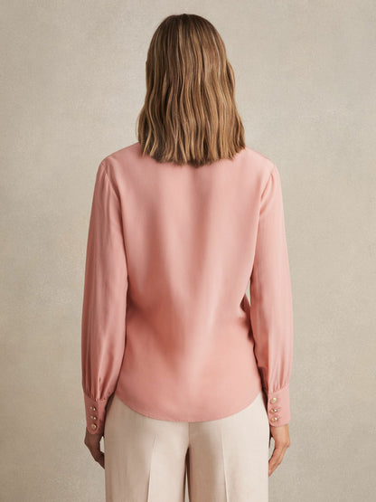 Silk Embossed-Button Shirt in Pink Women | Reiss