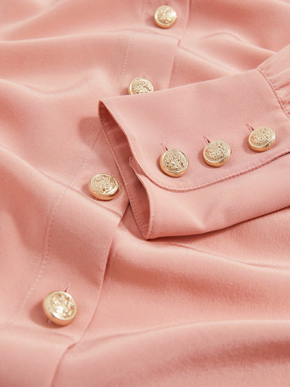 Silk Embossed-Button Shirt in Pink Women | Reiss