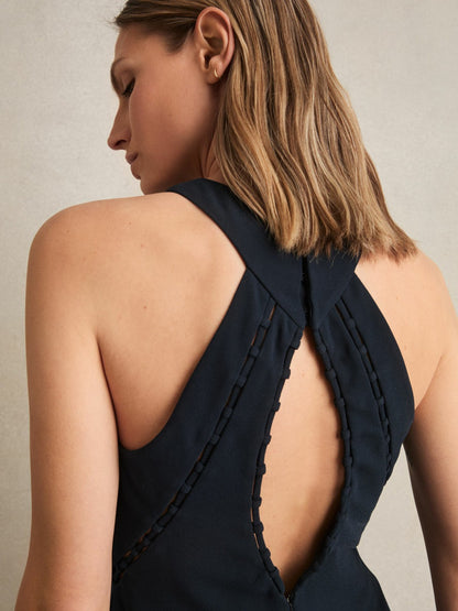 Ladder-Trim Sleeveless Maxi Dress in Navy Women | Reiss