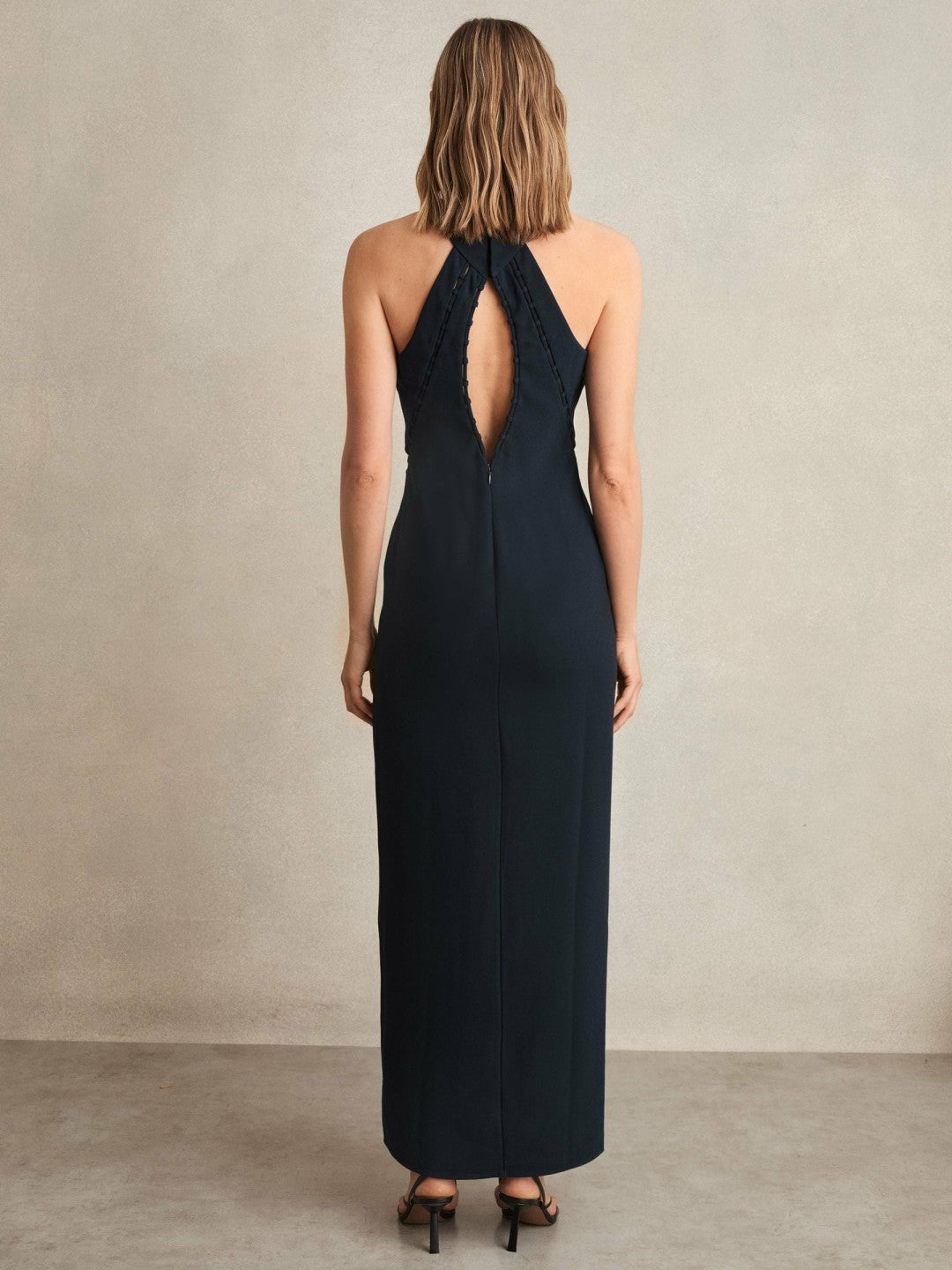 Ladder-Trim Sleeveless Maxi Dress in Navy Women | Reiss