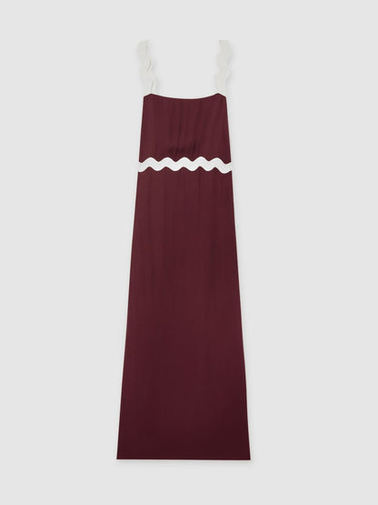 Wave-Trim Crepe Midi Dress in Burgundy Women | Reiss