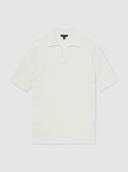 Micro-Cable Open-Collar Cotton-Blend Shirt in White Men | Reiss