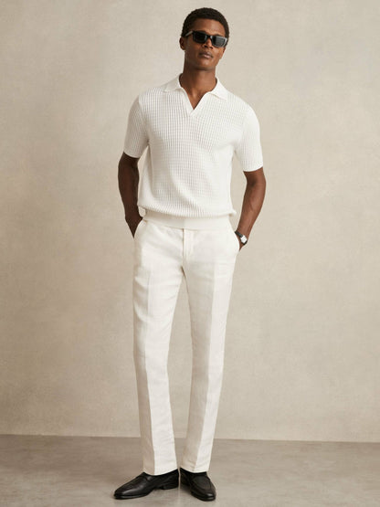 Micro-Cable Open-Collar Cotton-Blend Shirt in White Men | Reiss