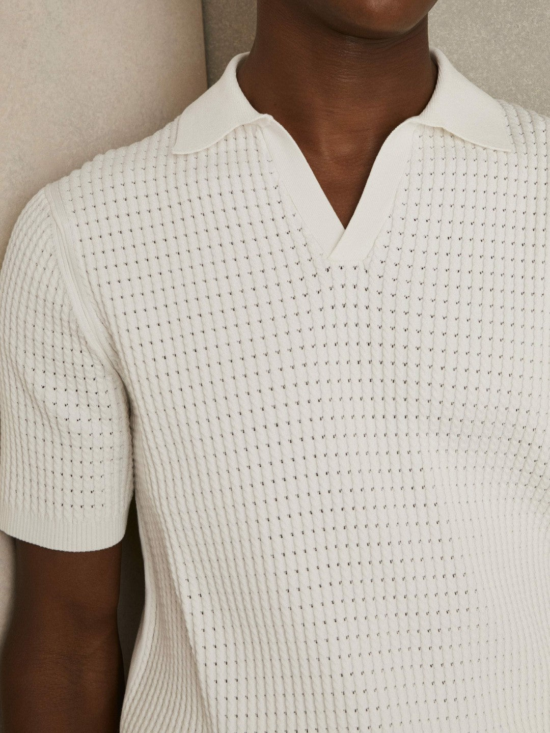 Micro-Cable Open-Collar Cotton-Blend Shirt in White Men | Reiss