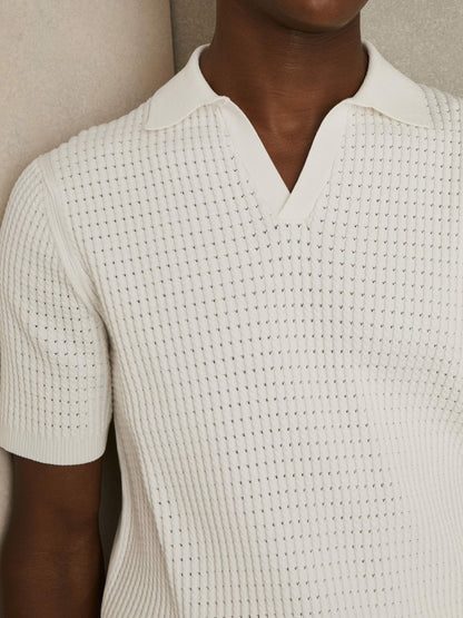 Micro-Cable Open-Collar Cotton-Blend Shirt in White Men | Reiss