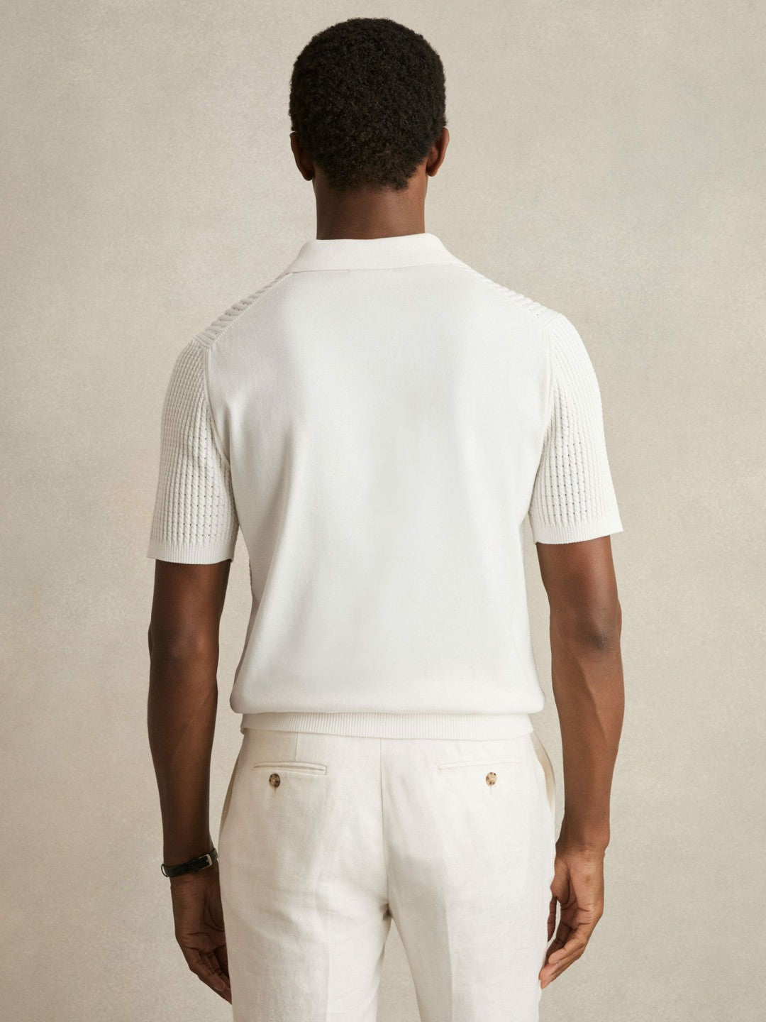 Micro-Cable Open-Collar Cotton-Blend Shirt in White Men | Reiss