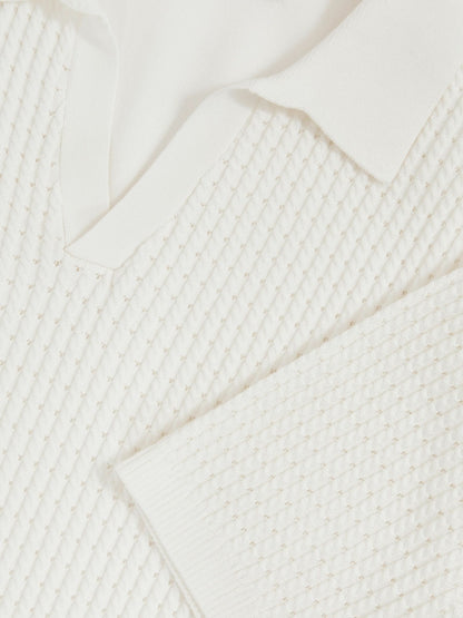 Micro-Cable Open-Collar Cotton-Blend Shirt in White Men | Reiss