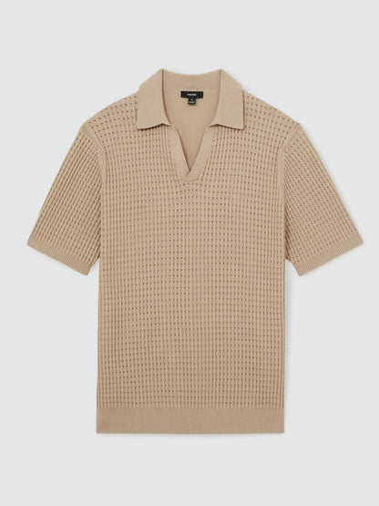 Micro-Cable Open-Collar Cotton-Blend Shirt in Light Camel Brown Men | Reiss