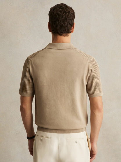Micro-Cable Open-Collar Cotton-Blend Shirt in Light Camel Brown Men | Reiss