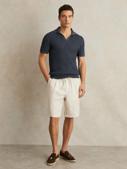 Micro-Cable Open-Collar Cotton-Blend Shirt in Dark Airforce Blue Men | Reiss