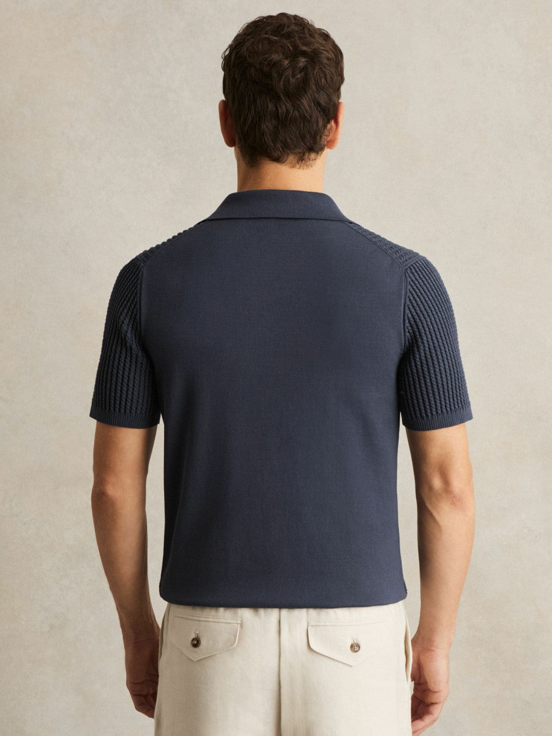 Micro-Cable Open-Collar Cotton-Blend Shirt in Dark Airforce Blue Men | Reiss