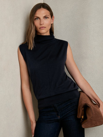 Wool Slouched Sleeveless Top in Navy Women | Reiss