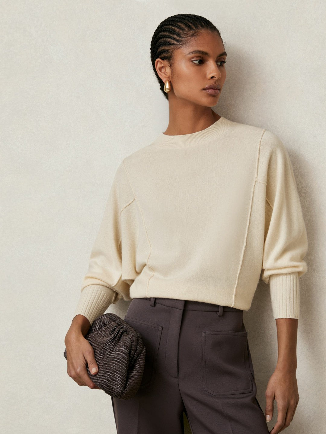Wool-Blend Reverse-Seam Batwing Jumper With Cashmere in Cream Women | Reiss