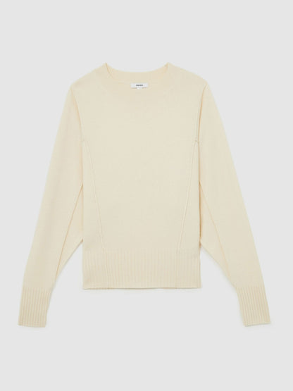 Wool-Blend Reverse-Seam Batwing Jumper With Cashmere in Cream Women | Reiss