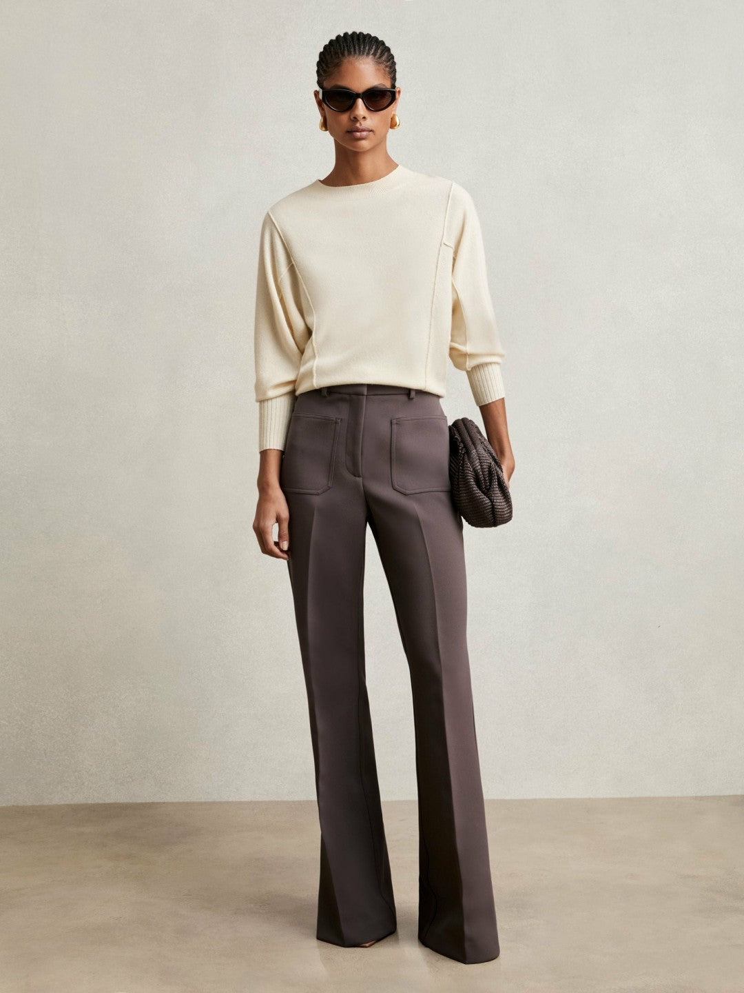 Wool-Blend Reverse-Seam Batwing Jumper With Cashmere in Cream Women | Reiss