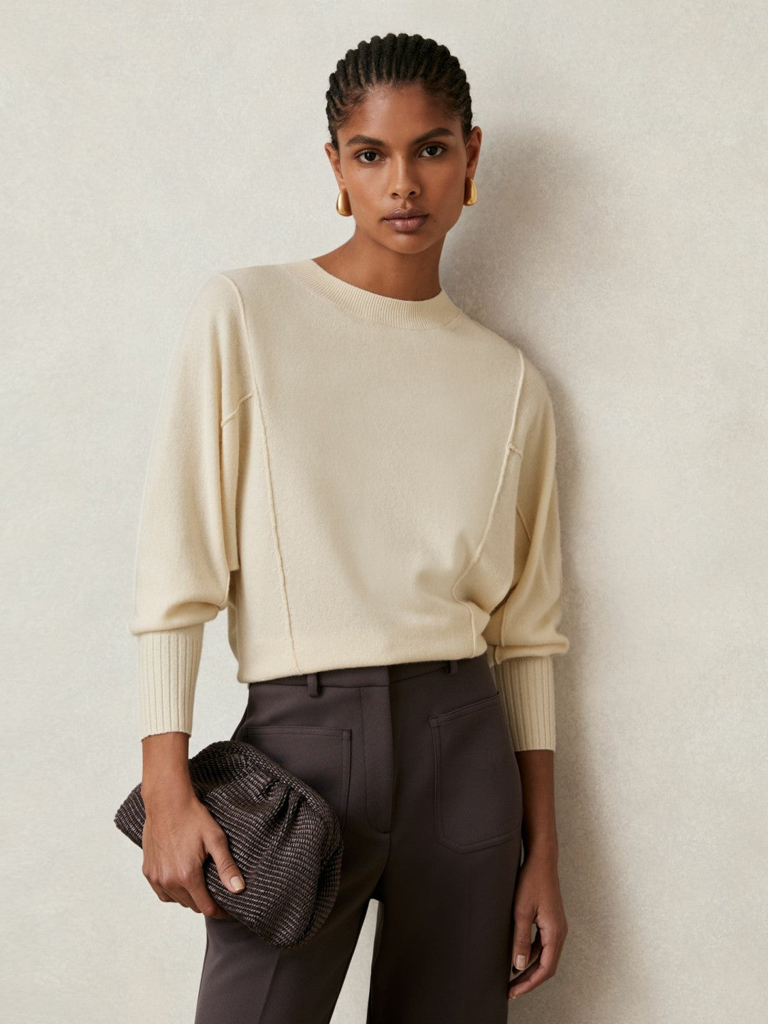 Wool-Blend Reverse-Seam Batwing Jumper With Cashmere in Cream Women | Reiss