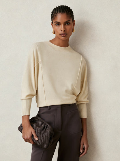 Wool-Blend Reverse-Seam Batwing Jumper With Cashmere in Cream Women | Reiss