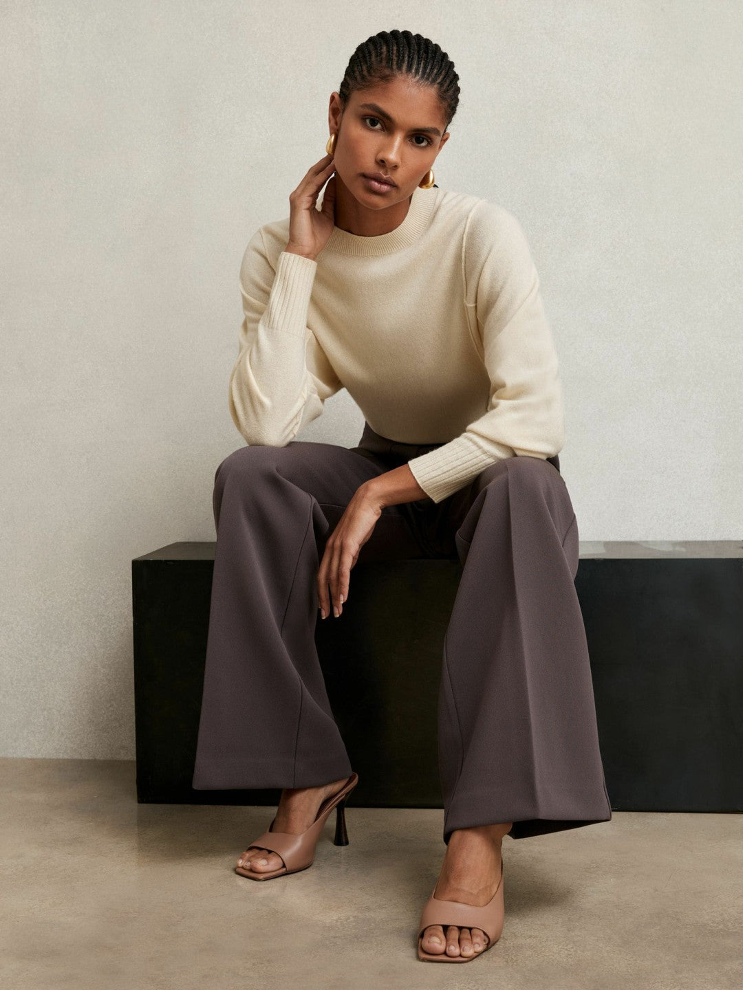 Wool-Blend Reverse-Seam Batwing Jumper With Cashmere in Cream Women | Reiss