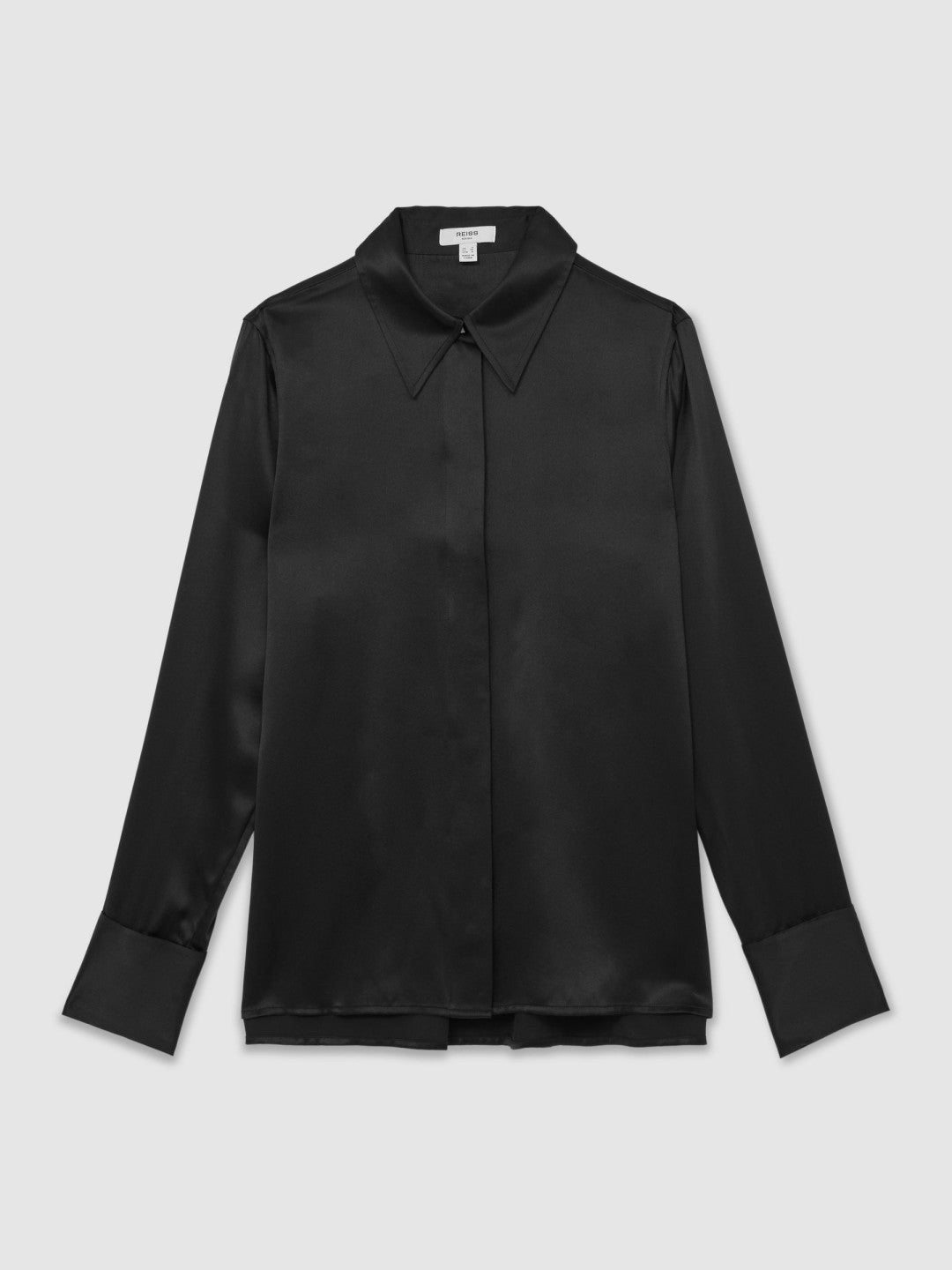 Silk-Satin Concealed-Placket Shirt in Black Women | Reiss