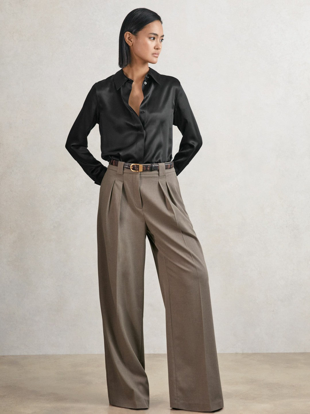 Silk-Satin Concealed-Placket Shirt in Black Women | Reiss
