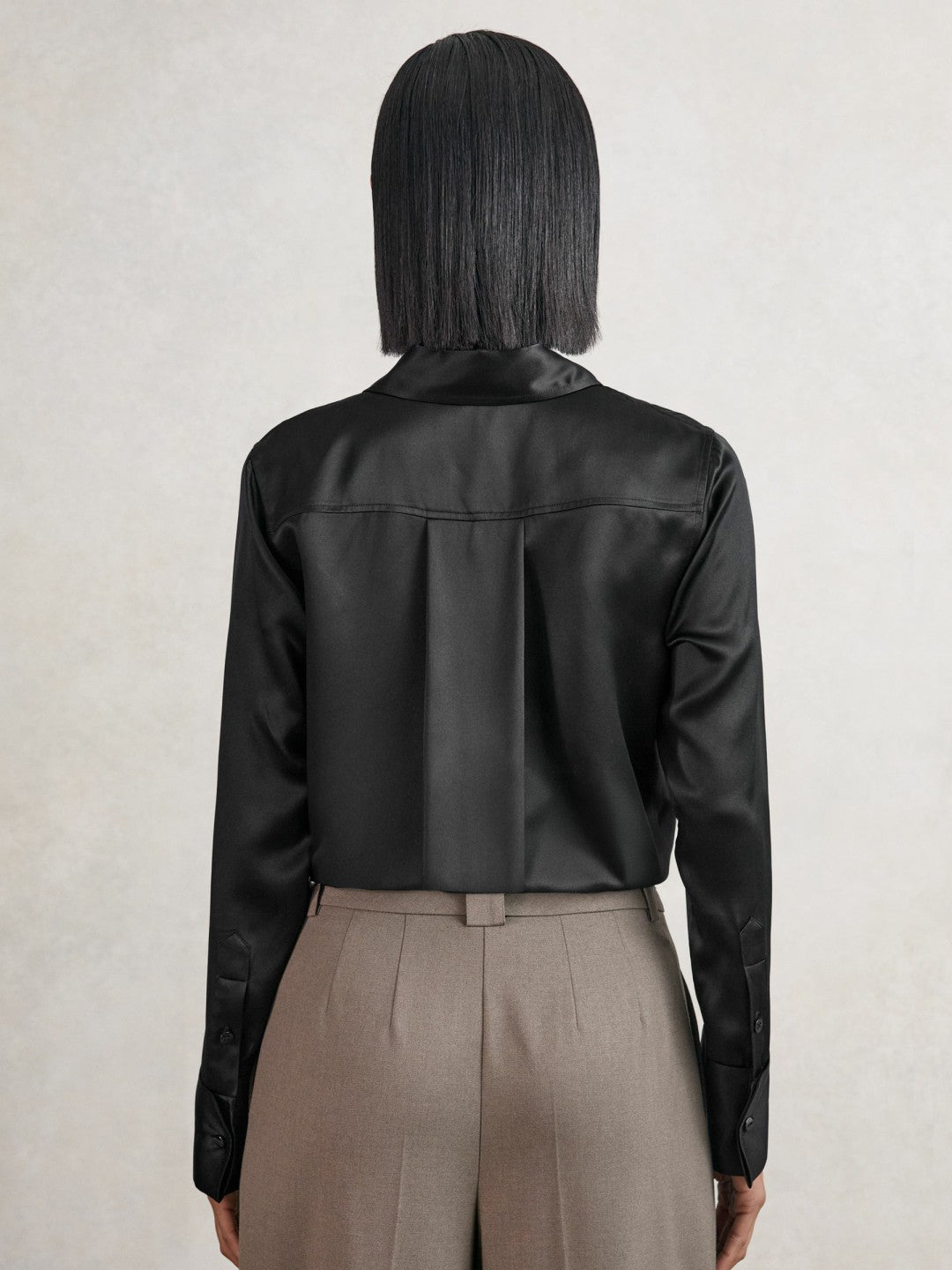Silk-Satin Concealed-Placket Shirt in Black Women | Reiss