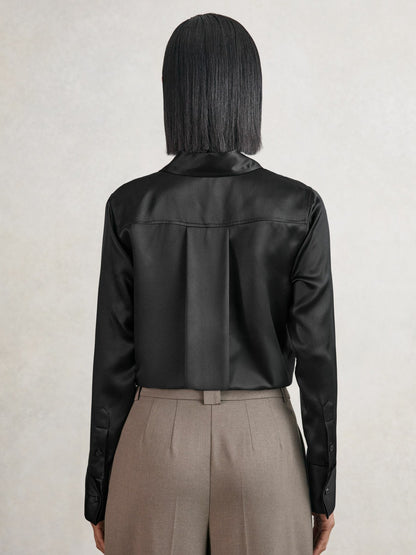 Silk-Satin Concealed-Placket Shirt in Black Women | Reiss