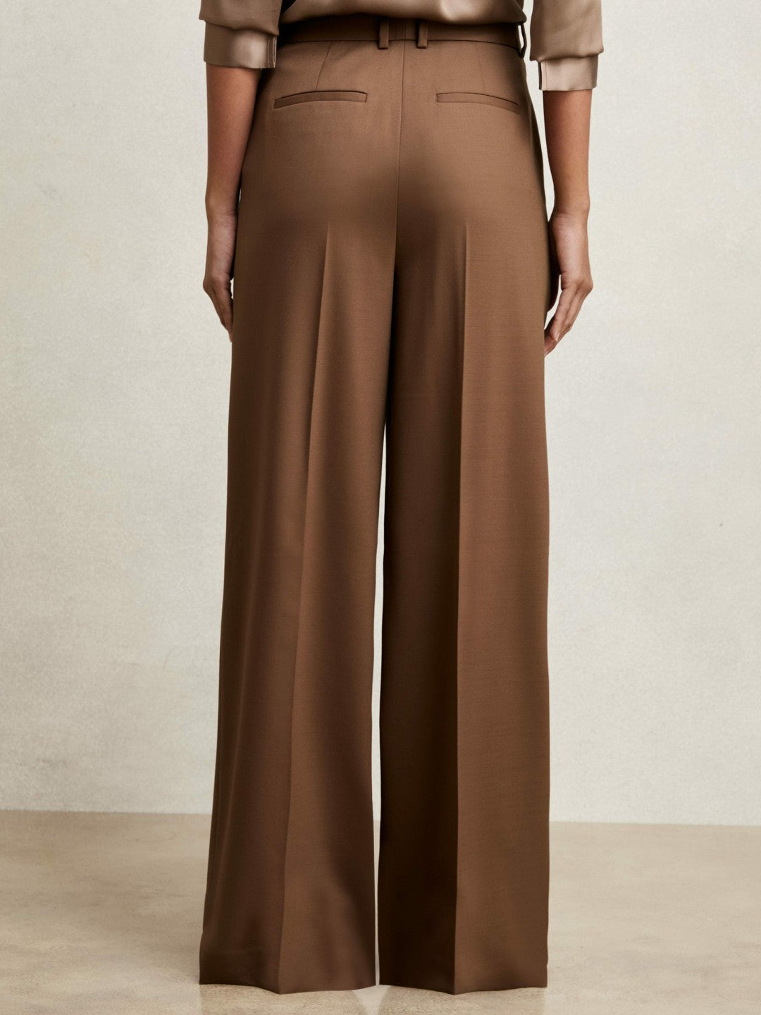 Petite Wool-Blend Wide-Leg Suit Trousers in Tan Women | Reiss