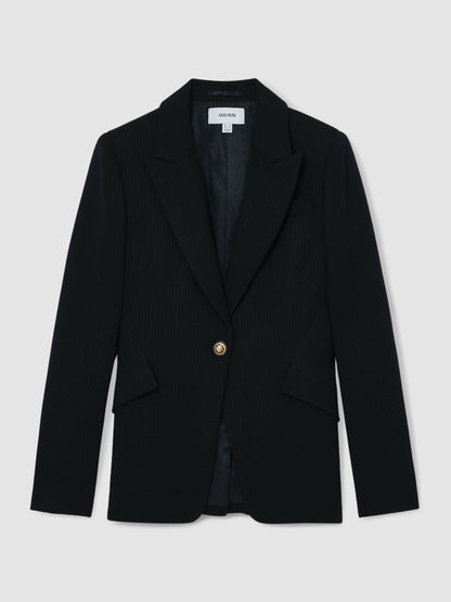 Single-Breasted Textured Blazer Wool-Blend in Navy Women | Reiss