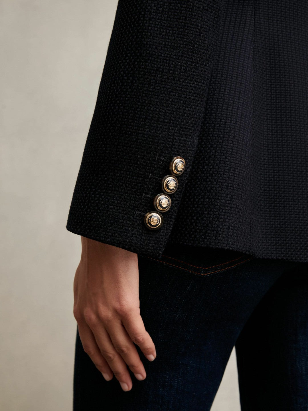 Single-Breasted Textured Blazer Wool-Blend in Navy Women | Reiss