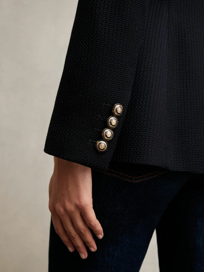 Single-Breasted Textured Blazer Wool-Blend in Navy Women | Reiss
