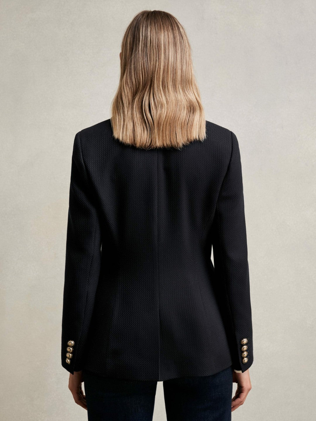 Single-Breasted Textured Blazer Wool-Blend in Navy Women | Reiss