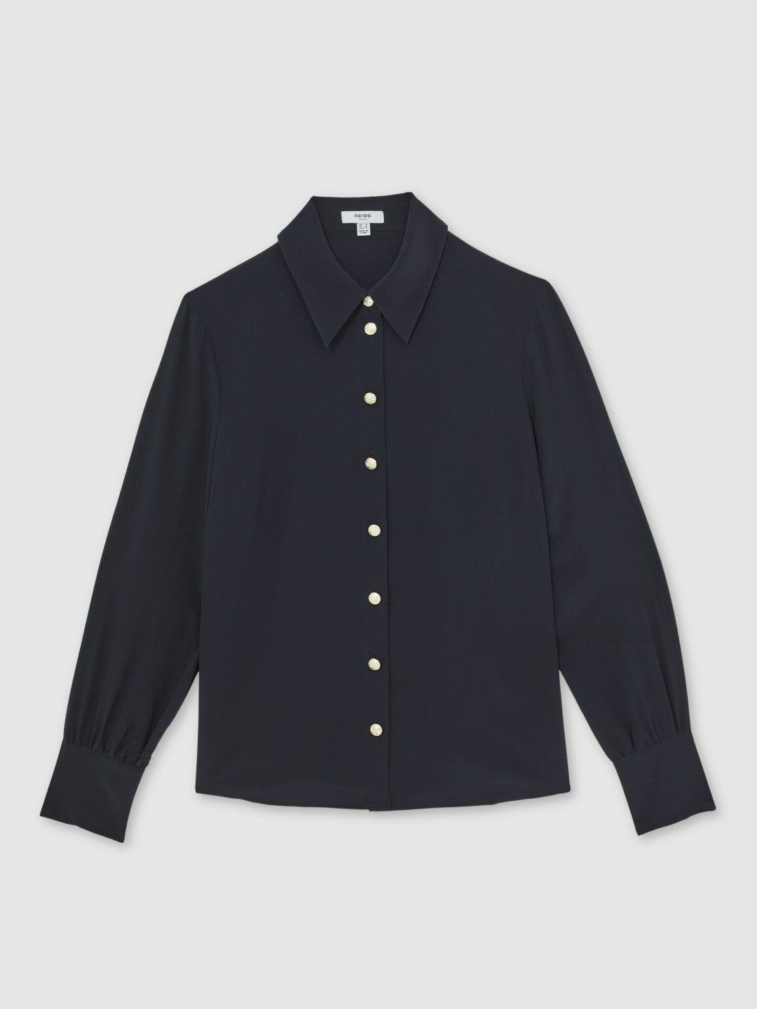 Silk Embossed-Button Shirt in Navy Women | Reiss