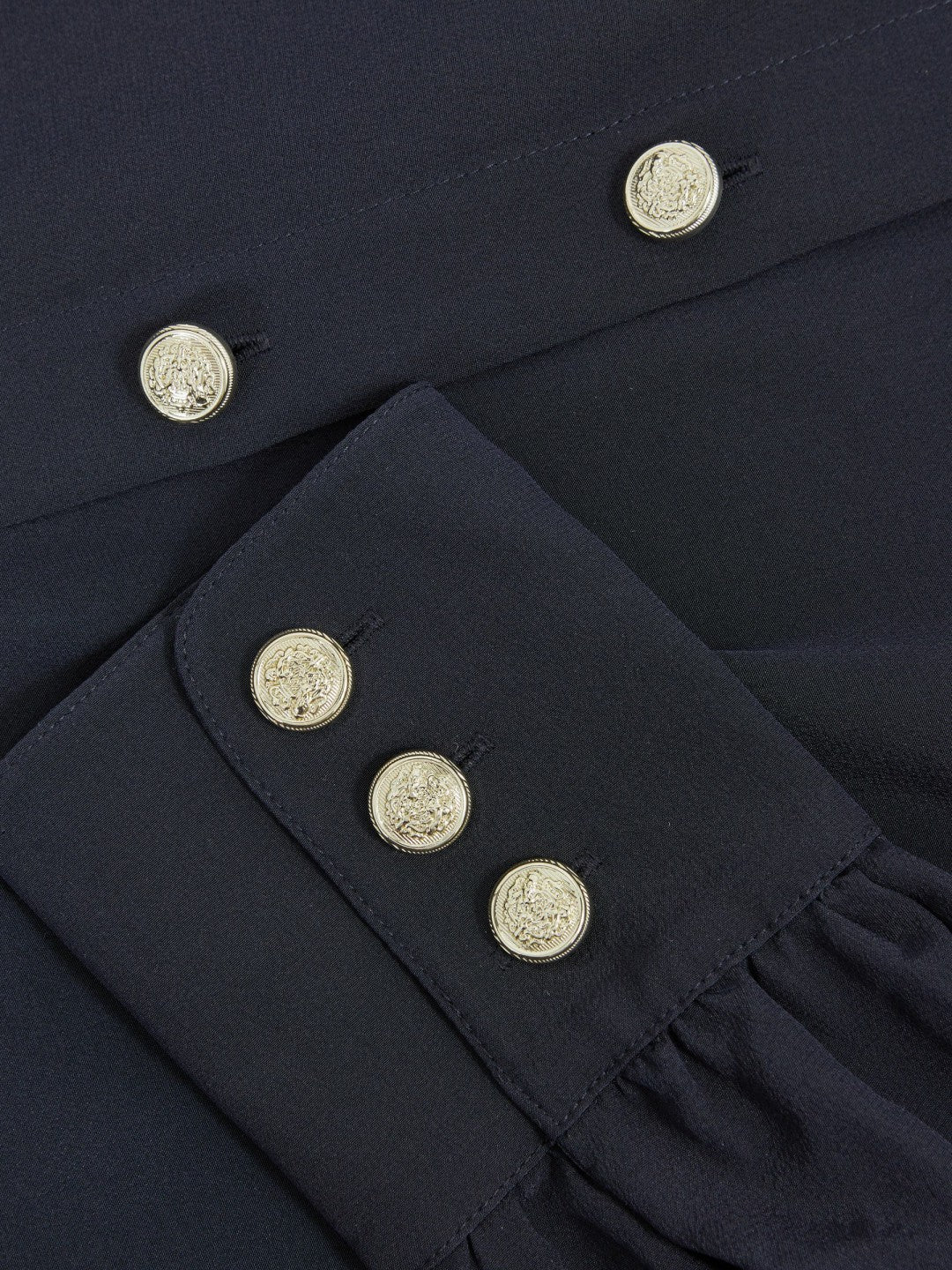 Silk Embossed-Button Shirt in Navy Women | Reiss