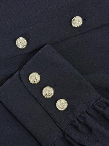 Silk Embossed-Button Shirt in Navy Women | Reiss