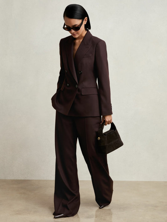 Wool-Blend Wide-Leg Suit Trousers in Aubergine Women | Reiss