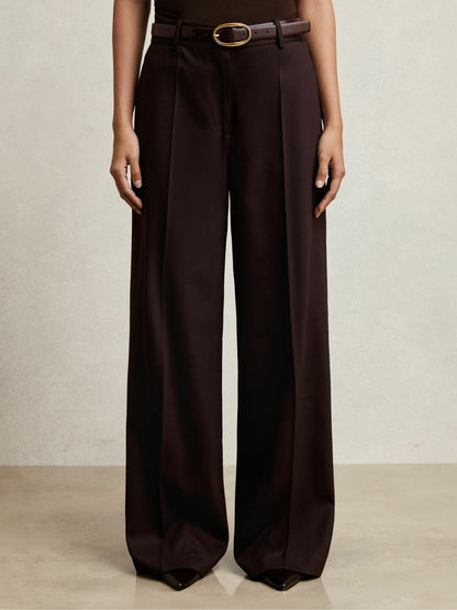 Wool-Blend Wide-Leg Suit Trousers in Aubergine Women | Reiss