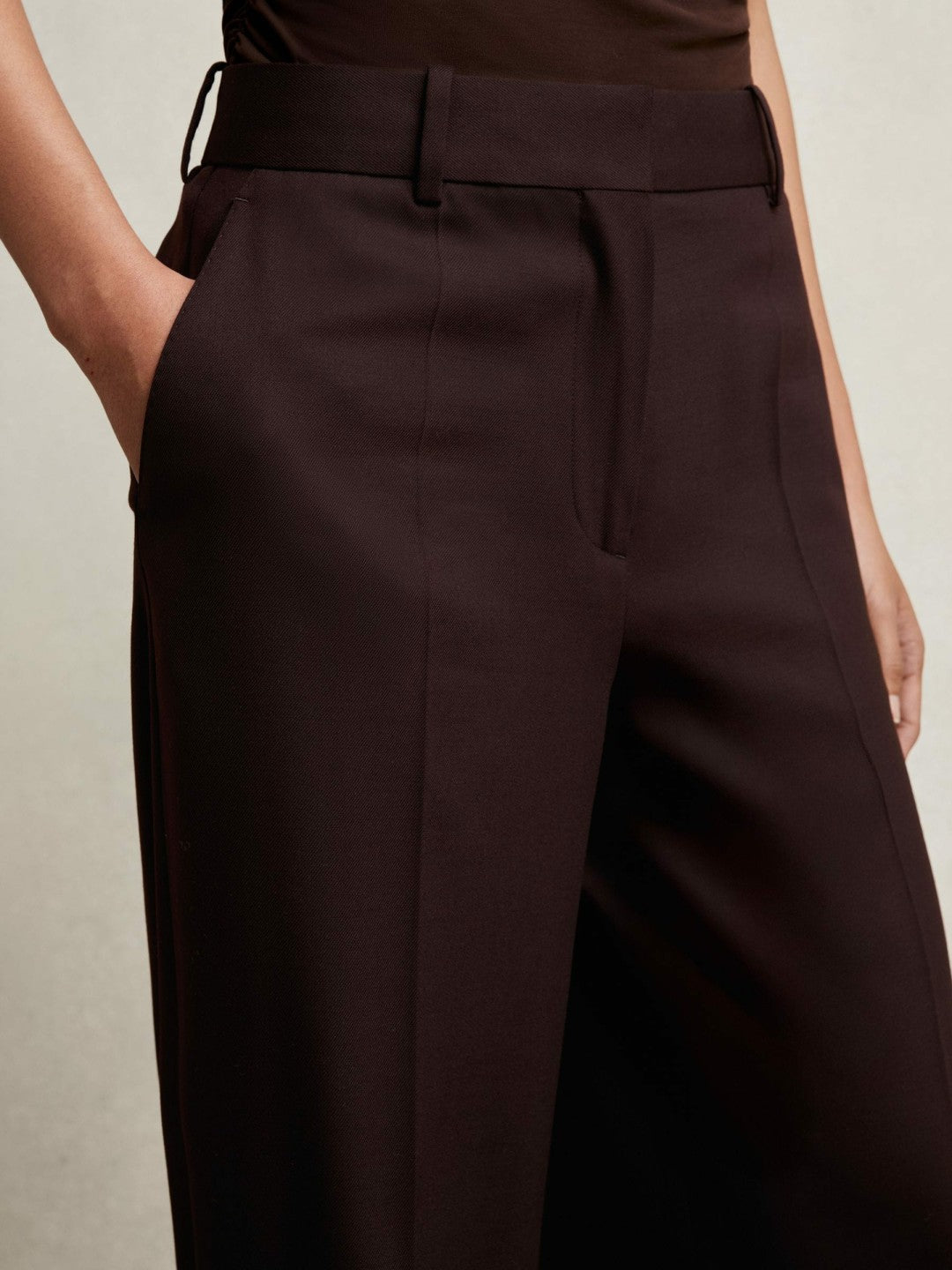 Wool-Blend Wide-Leg Suit Trousers in Aubergine Women | Reiss