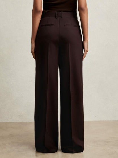 Wool-Blend Wide-Leg Suit Trousers in Aubergine Women | Reiss