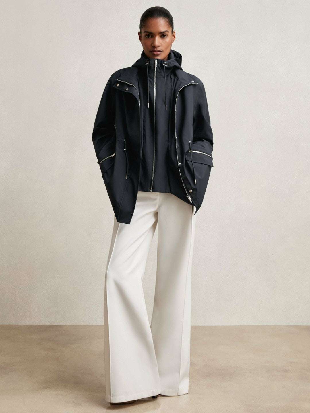 Removable-Hood Rain Coat in Navy Women | Reiss