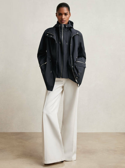 Removable-Hood Rain Coat in Navy Women | Reiss