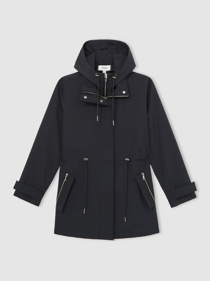 Removable-Hood Rain Coat in Navy Women | Reiss