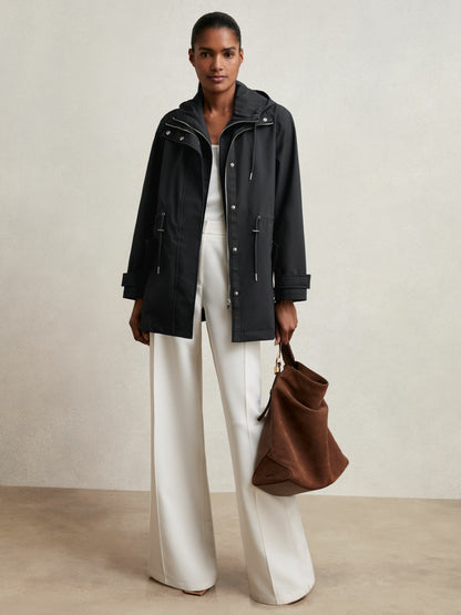 Removable-Hood Rain Coat in Navy Women | Reiss
