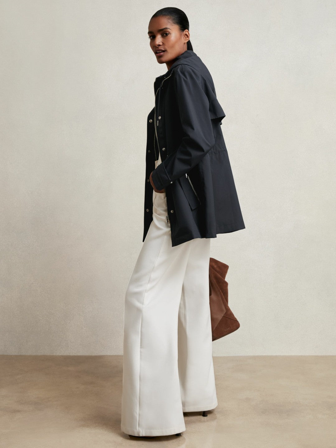 Removable-Hood Rain Coat in Navy Women | Reiss