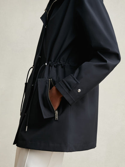 Removable-Hood Rain Coat in Navy Women | Reiss