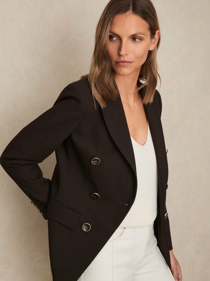 Petite Wool-Blend Double-Breasted Blazer in Chocolate Brown Women | Reiss