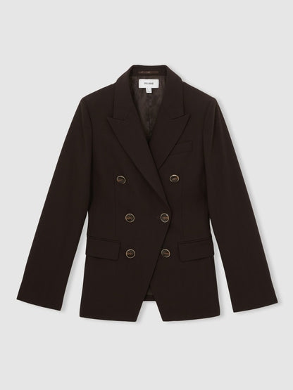 Petite Wool-Blend Double-Breasted Blazer in Chocolate Brown Women | Reiss