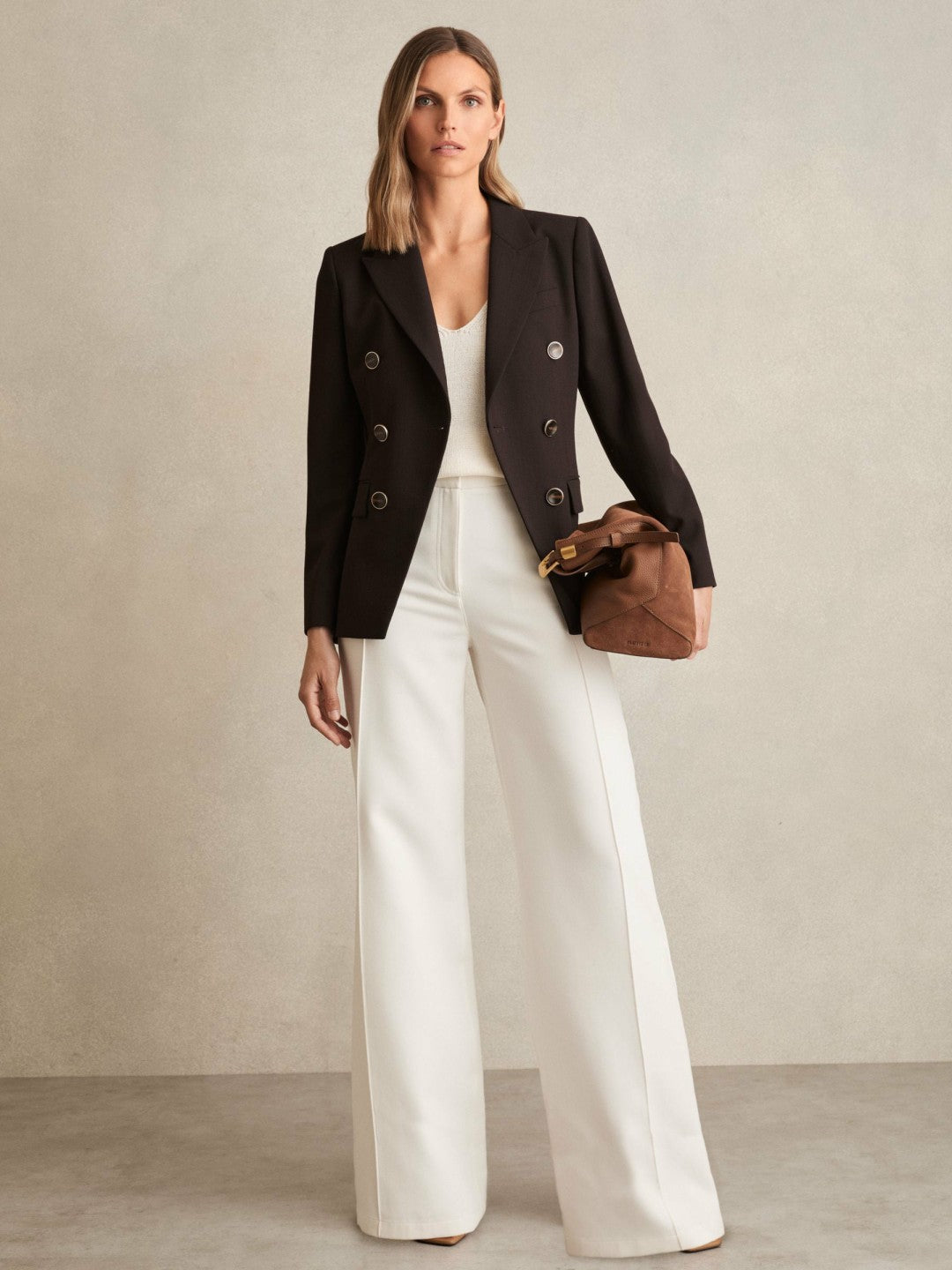 Petite Wool-Blend Double-Breasted Blazer in Chocolate Brown Women | Reiss
