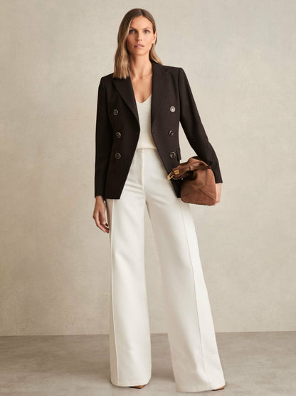Petite Wool-Blend Double-Breasted Blazer in Chocolate Brown Women | Reiss