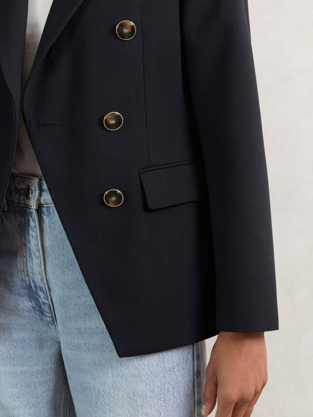 Wool-Blend Double-Breasted Blazer in Navy Women | Reiss